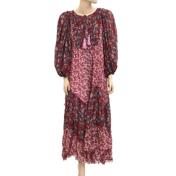 Free People Estelle Chiffon Maxi Dress Buttondown Printed Ruffle Flowy S 280250 - Picture 9 of 14
